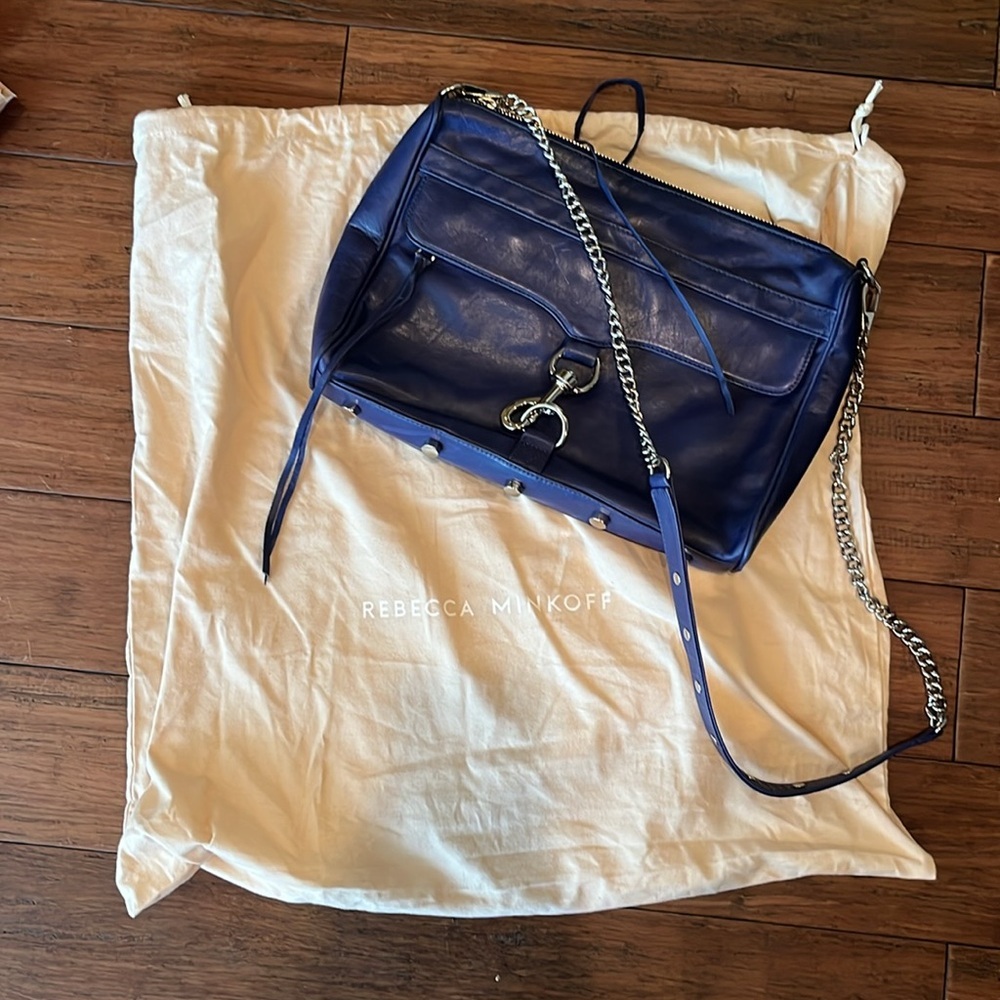 Rebecca Minkoff Jumbo Leather MAB Shoulder Crossbody Handbag Purse Blue